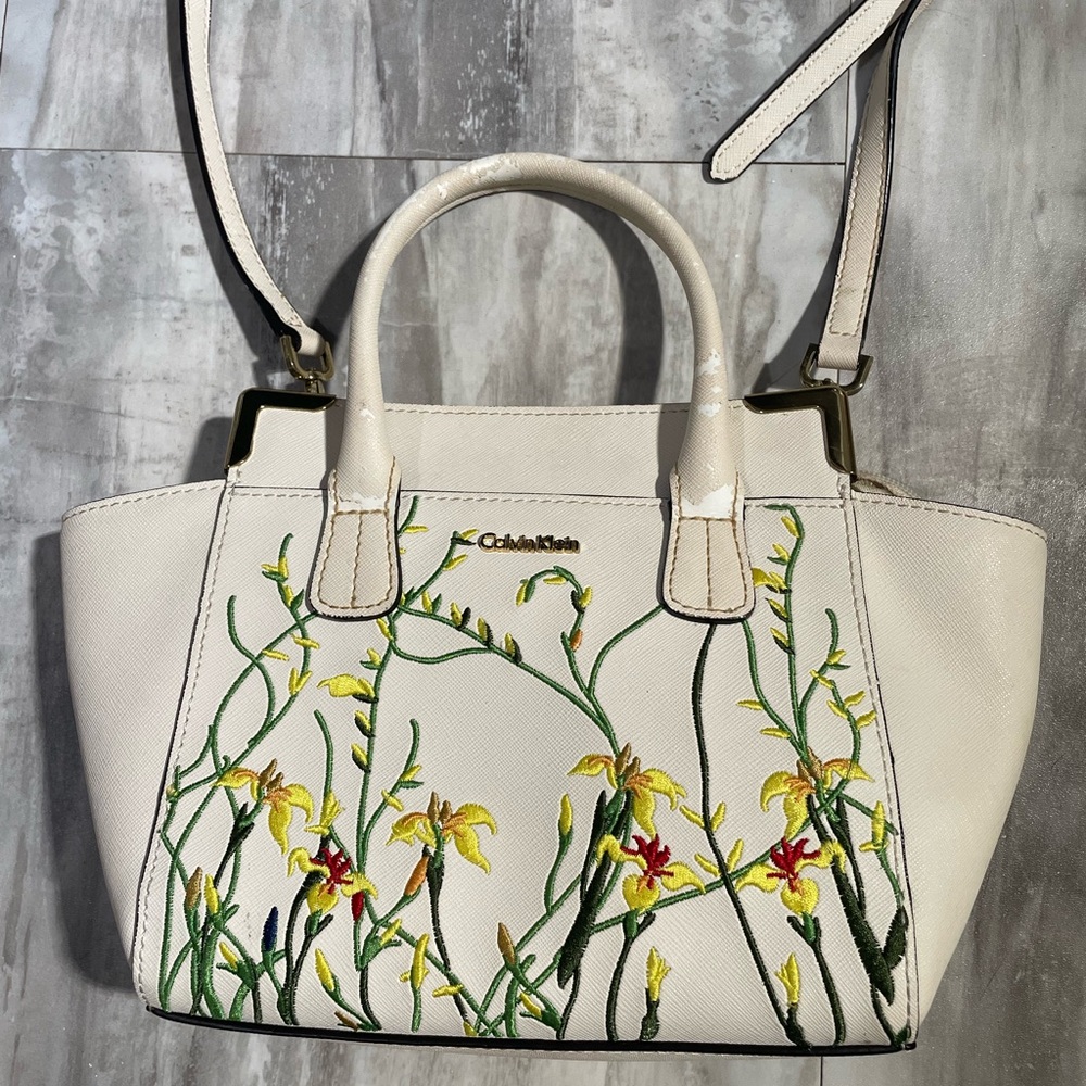Calvin Klein White Floral Embroidered Women's Bag